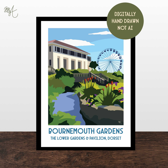 Bournemouth Gardens, Travel Poster Print - Vintage Style Dorset Wall Art