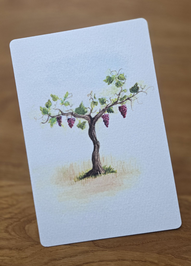 Postkarte „Weinrebe“ | Kunstdruck DIN A6 auf 300g Aquarellpapier | Handgemalte Grußkarte & liebevolle Deko | Hochwertig, handmade