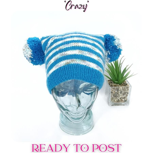 Double Bobble Hat, Turquoise-CRAZY
