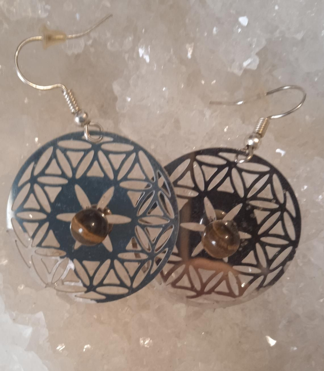 oeil de tigre (boucles d'oreilles "fleur de vie") 