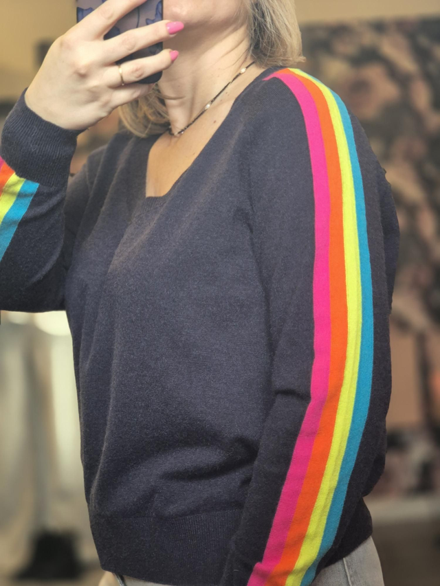 Pull à rayures fluo bleu marine