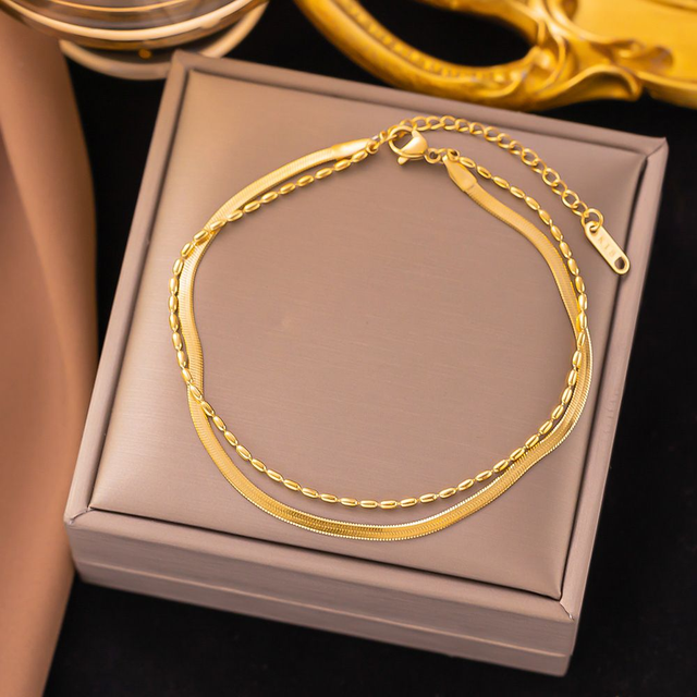 Pulseira Double Layer Gold – Aço Inox com Banho de Ouro 18K - Ref. FP-55944
