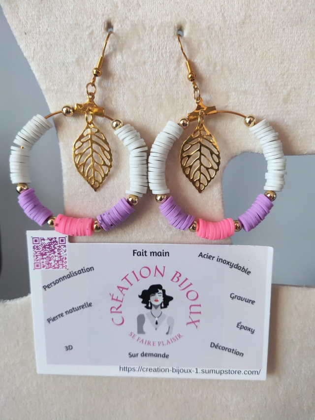 Boucle d'oreille créole en perle plate 