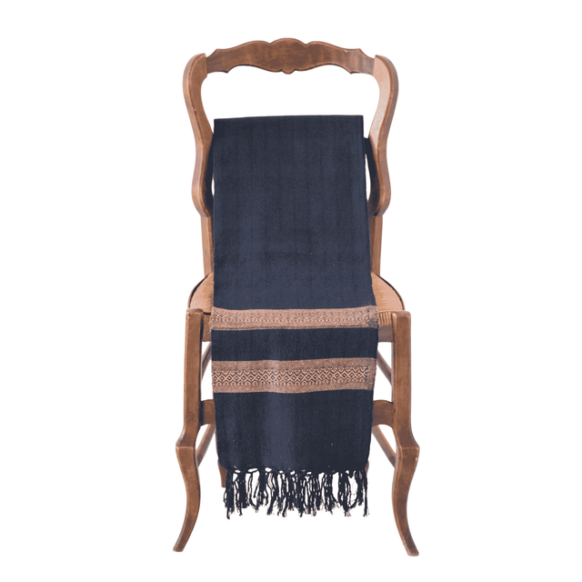 Châle (rebozo) bleu marine et cuivre élégance artisanale
