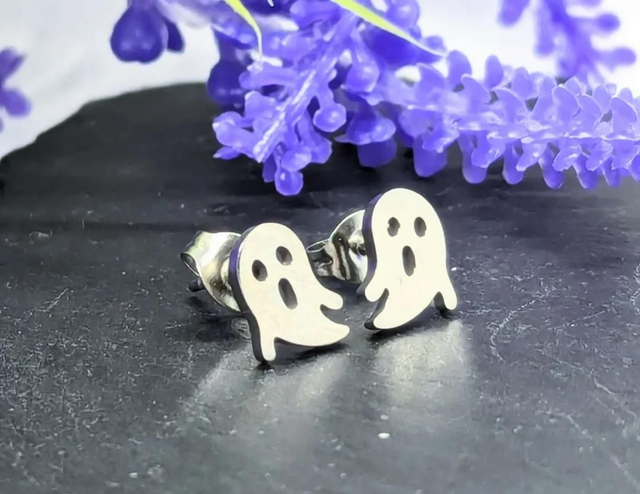 Stainless Steel Ghost Stud Earrings 