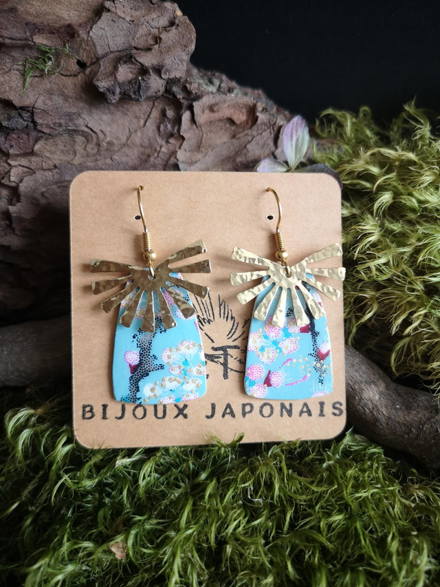 Boucles d'oreilles - crochets - papier washi - fleurs - soleil - La&Titia