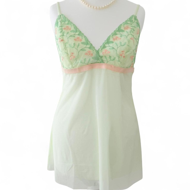BNWT Japanese brand coquette mesh green and pink floral embroidered cups cami
