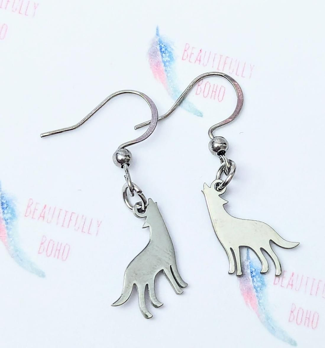 Stainless Steel Wolf Drop Earrings 