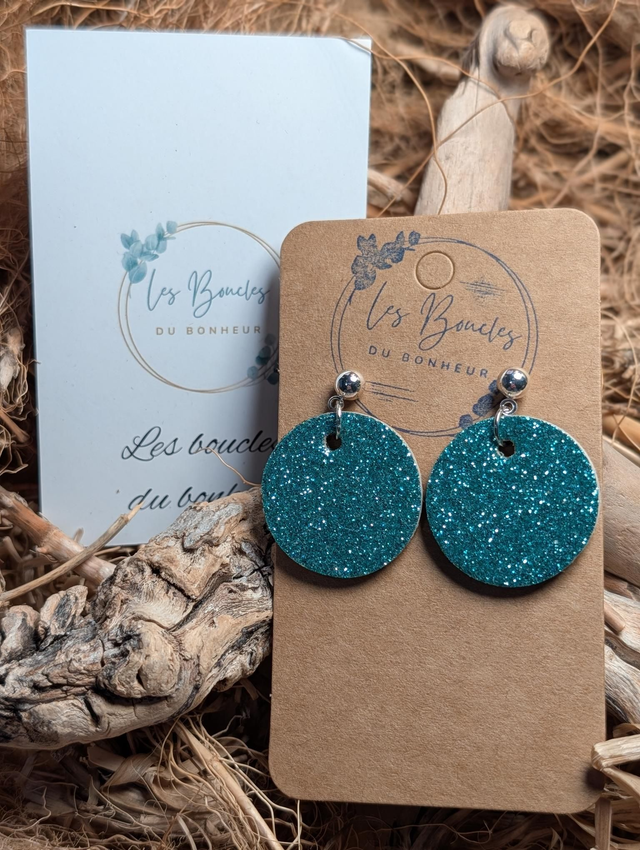 Boucles d'oreilles Années 80/90 Moon turquoise paillettes x026