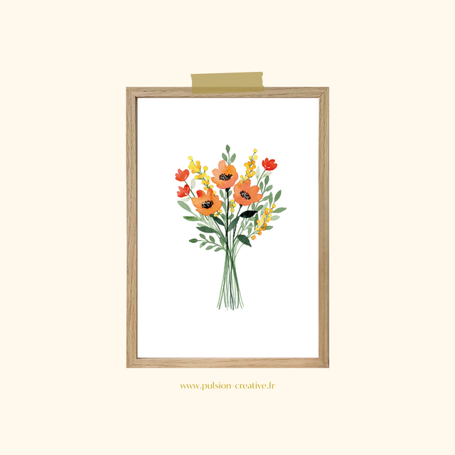 Affiche aquarelle A5 - Bouquet champêtre 
