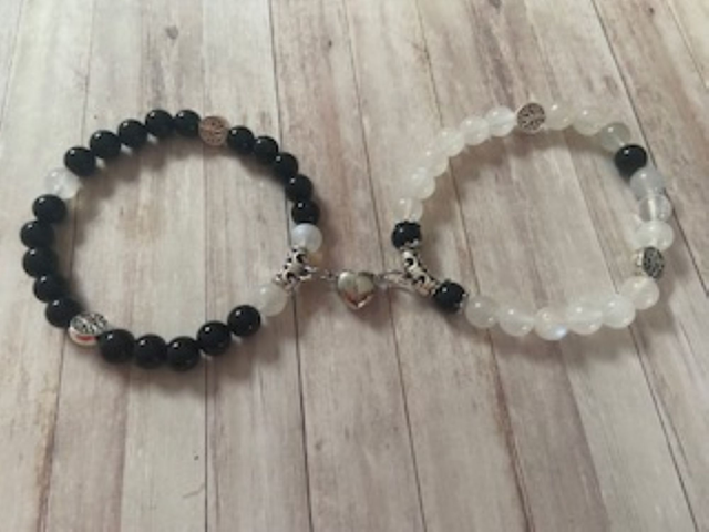 Bracelet &quot;Couple&quot; Obsidienne noire/Pierre de Lune