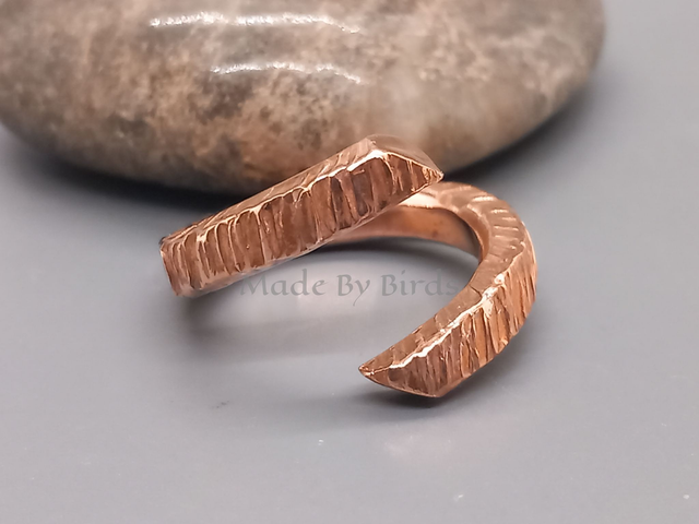 Raw Copper Open Bypass Ring Chunky Hammered Finish