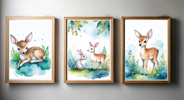 Affiche triptyque biches enchantées