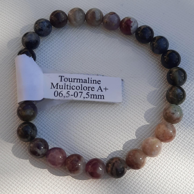 Bracelet boule 6,5-7,5mm Tourmaline multicolore A+