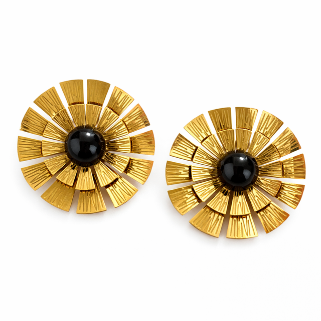 Pendientes acero dorado y perla negra 