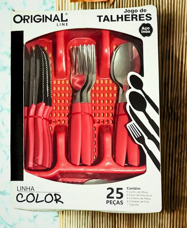 Jogo De Talheres Inox Cabo Colorido 25 Pçs C/ Suporte Origin