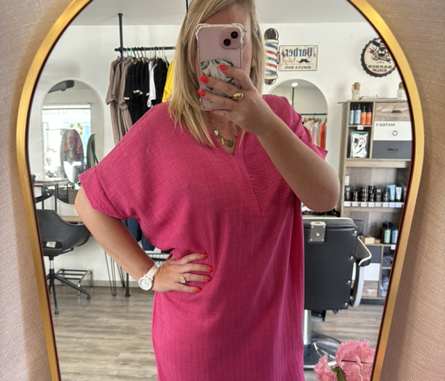 Robe rose fuchsia lin/viscose