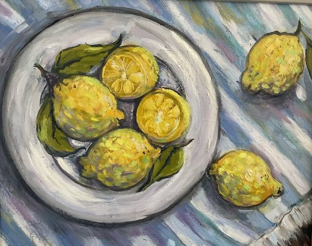 RK92 Lemons on the Tablecloth by Ruth Kirkby,  Oil