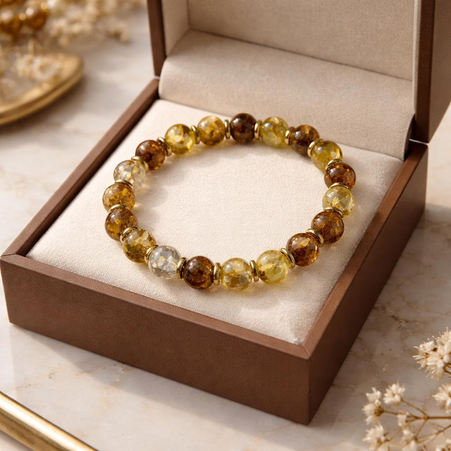 "Citron givré" - Bracelet perles en résine - 15 cm