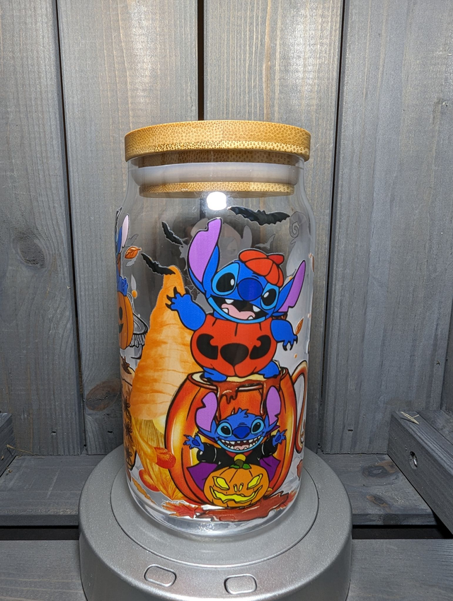Halloween Stitch glass &amp; straw