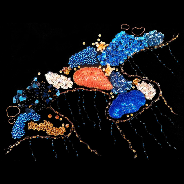 Anémones  Bleu nuit, Orange abricot et Or chaud