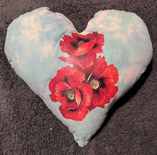 Hand tie dye cushion with 3 poppys