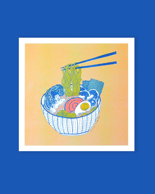 Affiche imprimée en risographie Ramen yu ~30x30cm