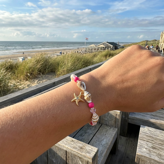Zomer Armband Rinhoo – Roze of Blauw met Goudkleurige Zeester