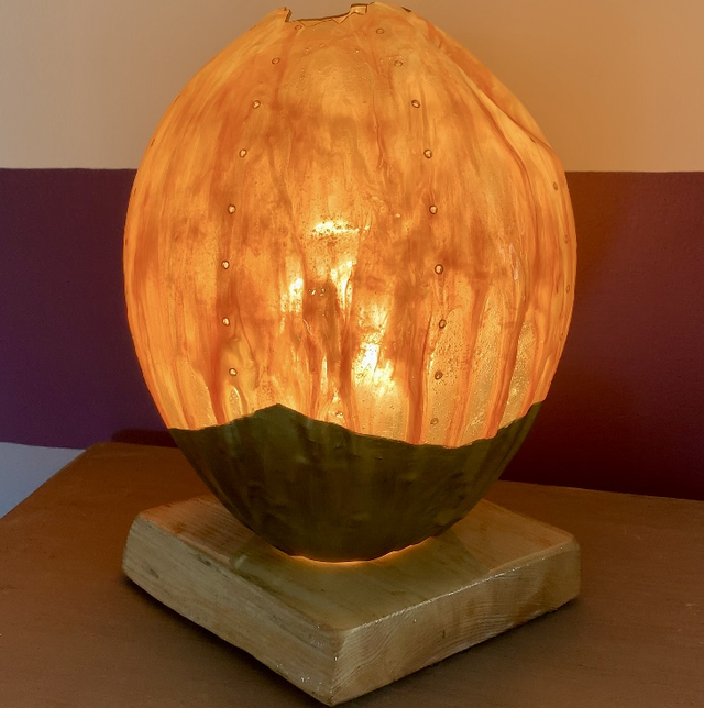 Lampe d’ambiance en résine et bois de hêtre  