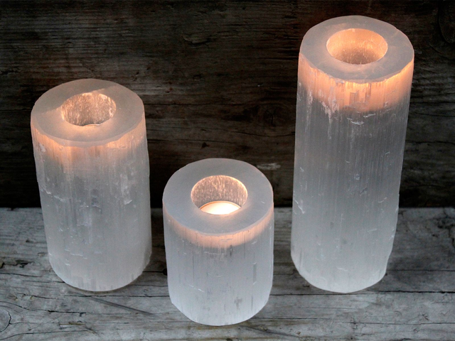 Selenite Cylinder Candle Holders