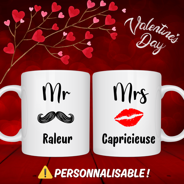 Duo de Mugs personnalisés Mr &amp; Mrs couple
