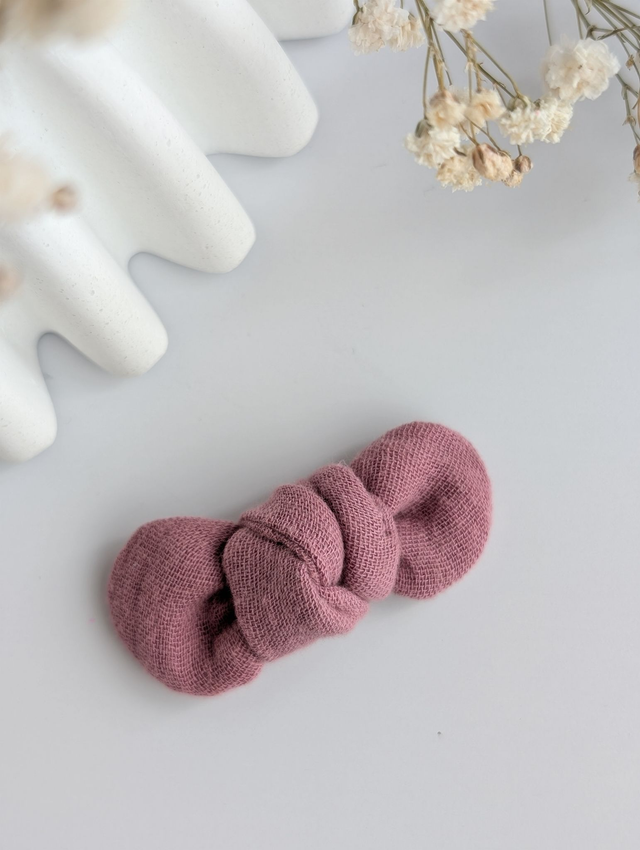 Barrette Noeud Romie bois de rose