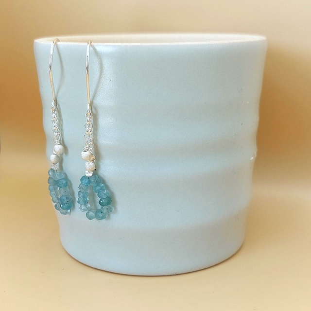 Teardrop sterling silver beaded drop earrings with apatite gemstone beads