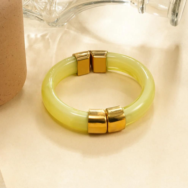 Bracelet Manchette Résine Jaune Aimanté Acier Inoxydable