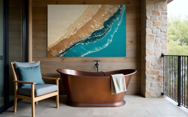 Liberté Bleue - Art abstrait texturé contemporain minimaliste - mer / vagues/ plage abstrait - grand format