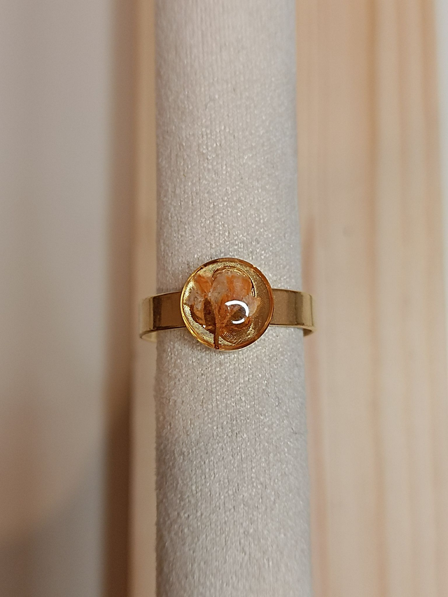 Bague fine réglable 8 mm - Fleur Orange - Or