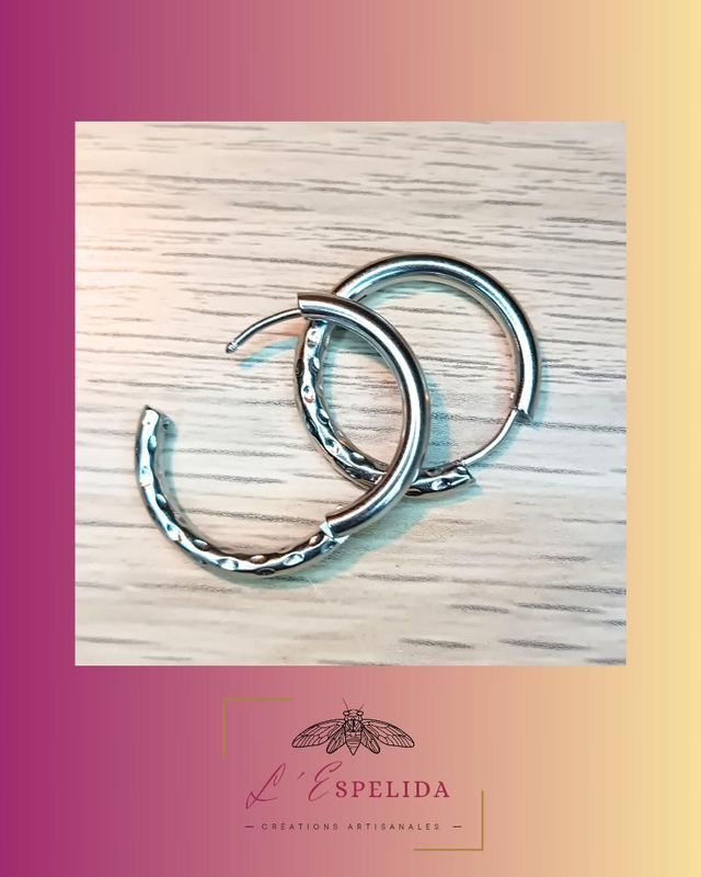 Créoles seules argentées double texture 