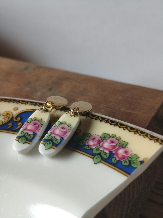 Boucles d'oreilles pendantes ovales - porcelaine de Limoges, Haviland | no.2