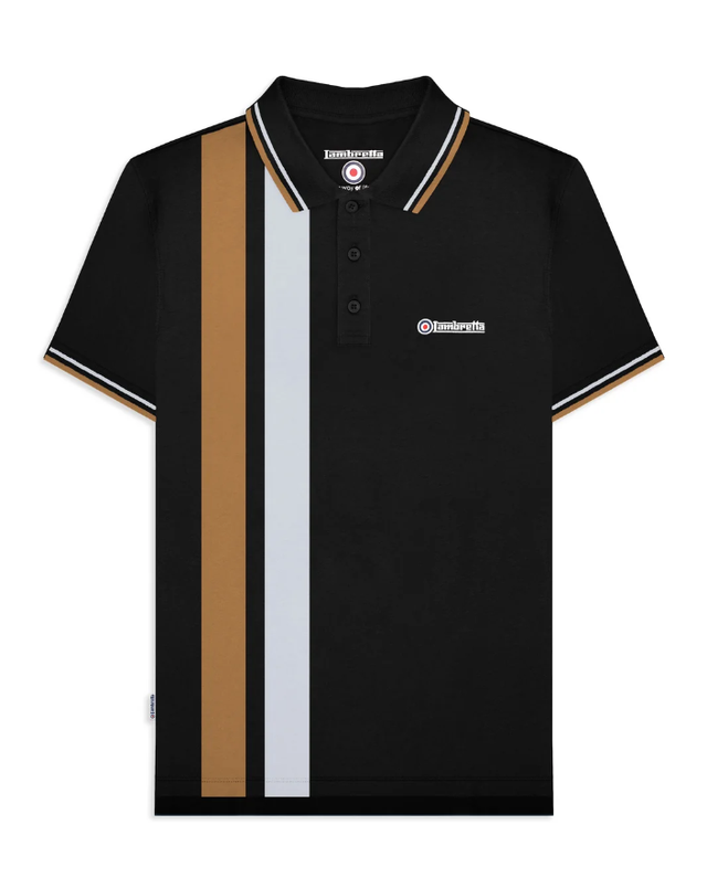 Lambretta SS4020 Vertical Stripe Polo - Black/Tobacco