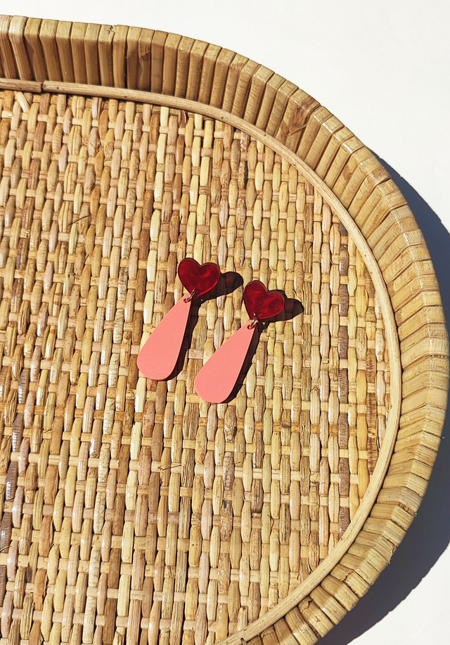 Boucles d'oreilles Julia - Rouge texture et pêche