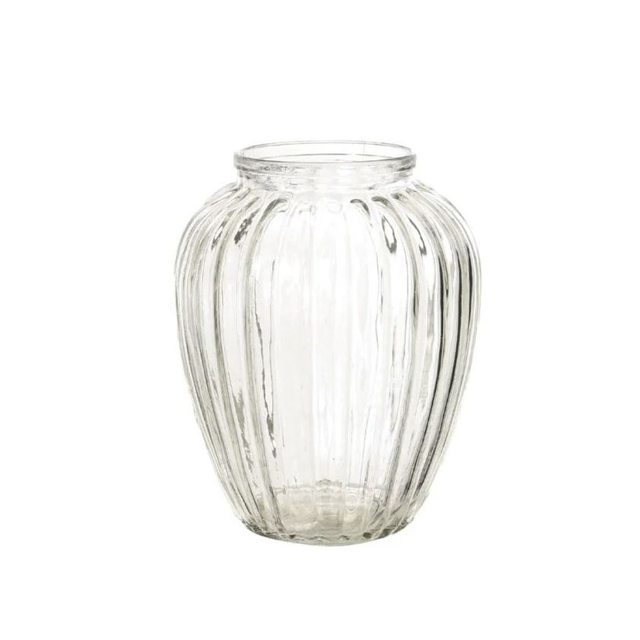 11cm Glass Ribbed Vase Clear