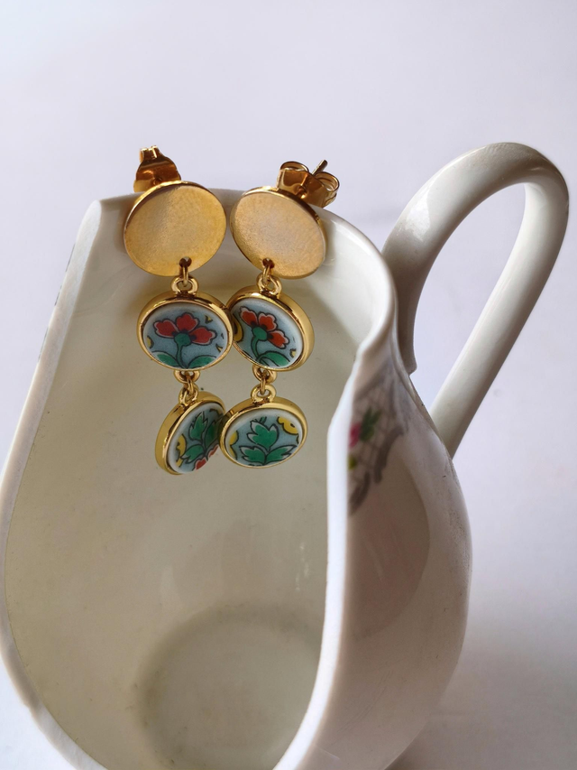 Boucles d&#039;oreilles pendantes - porcelaine Limoges - Haviland - no.2