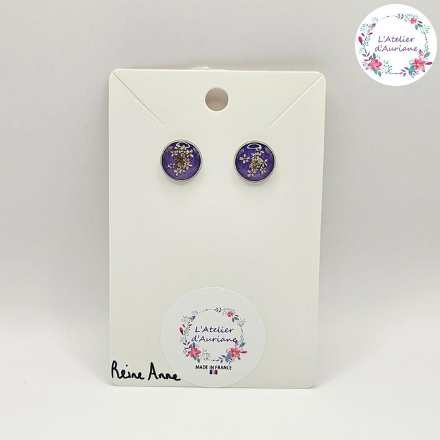Puces d'oreilles "Reine Anne violettes" argentées