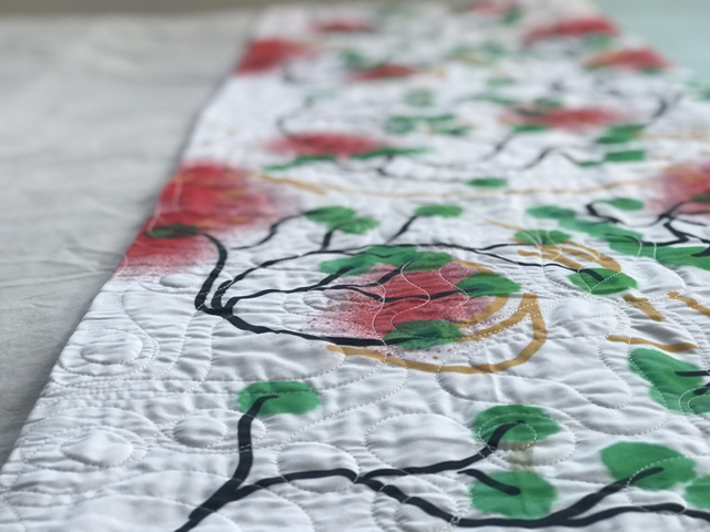 Pièce unique - Pied de lit matelassé nommé "Cour de récré" - 210cm x 41cm - (Sans les coussins) - Coton bio Made in France