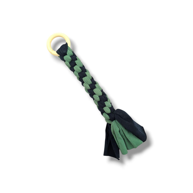 Hand-Braided Tug-of-War Dog Toy with Wooden Loop