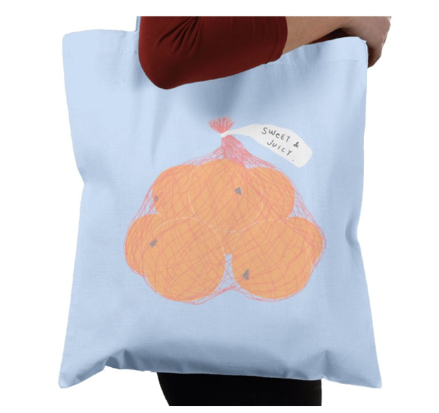 Illustrated Cotton Tote Bag - Oranges 
