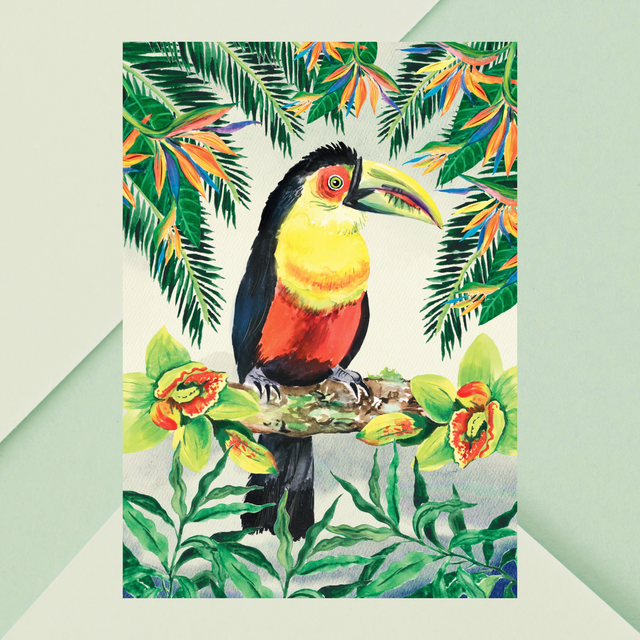 Impression de Toucan à Poitrine Rouge dans la Forêt Tropicale - Décoration Exotique / Red-breasted Toucan in Tropical Forest Art Print - Exotic Decor