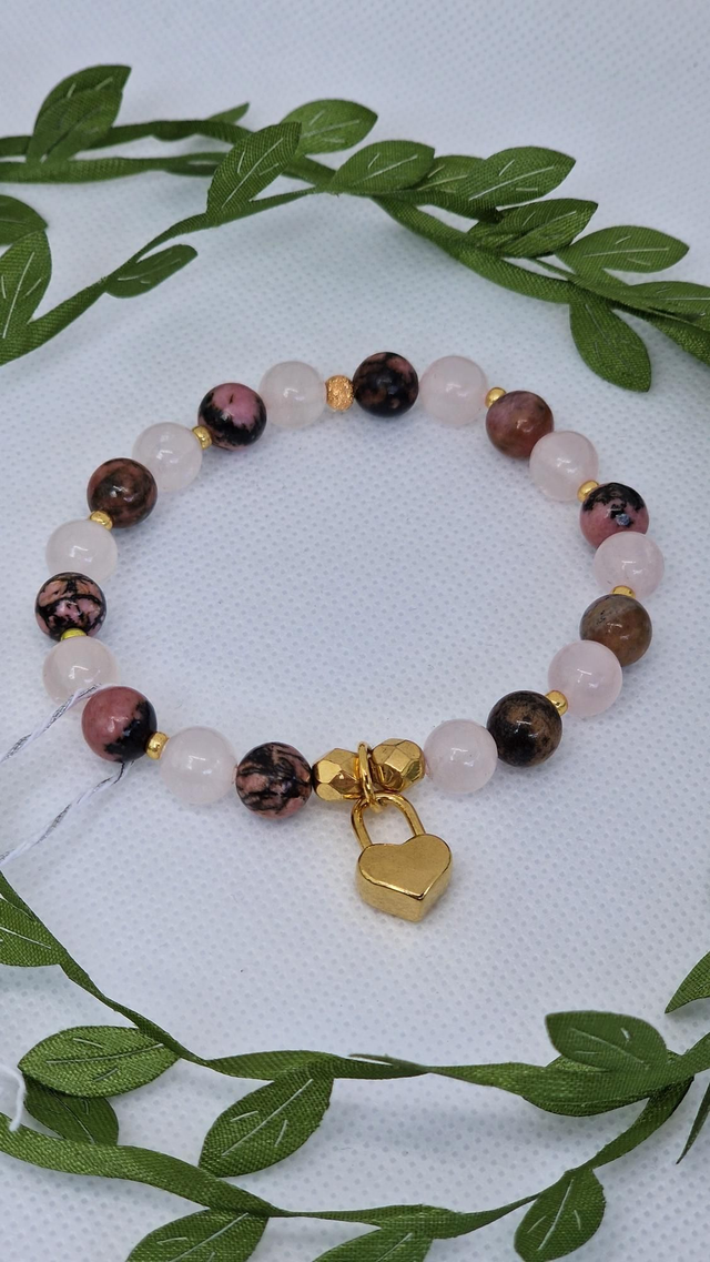 Bracelet Rhodonite, Quartz rose en 0,8 cm 