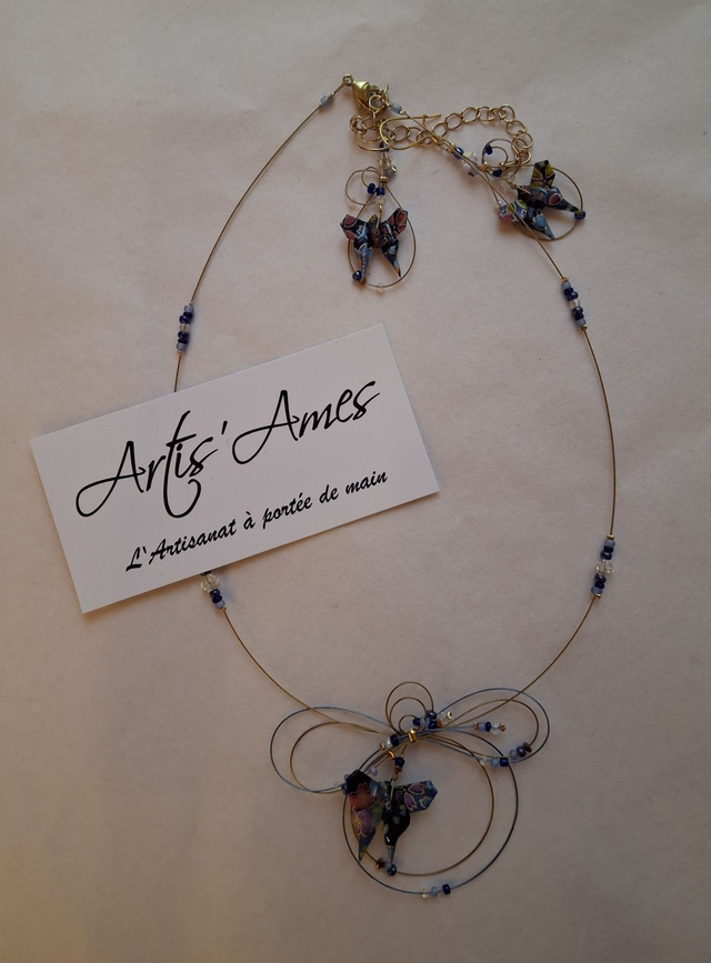 Parure et boucles d'oreilles Papillons bleus