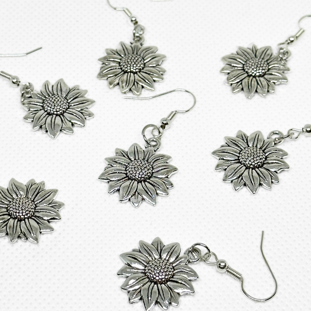 Silver Sunflower Earrings